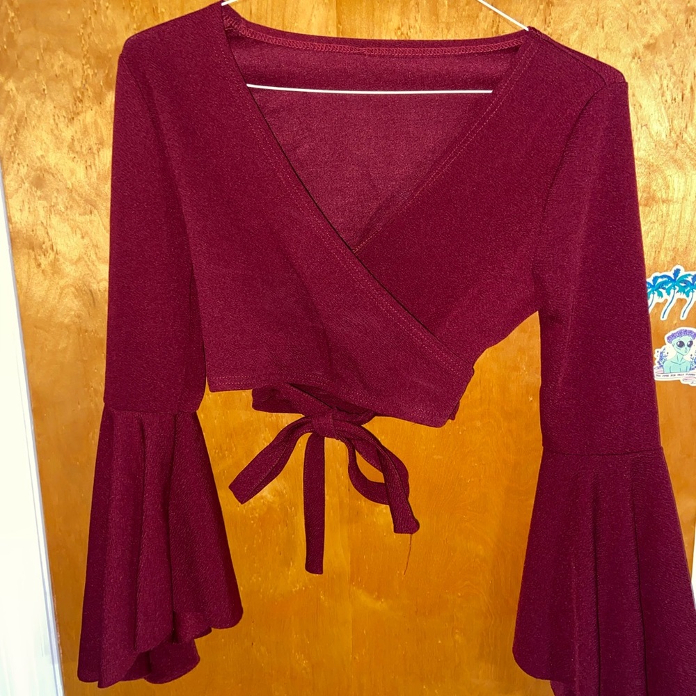 Maroon crop top with tie in front